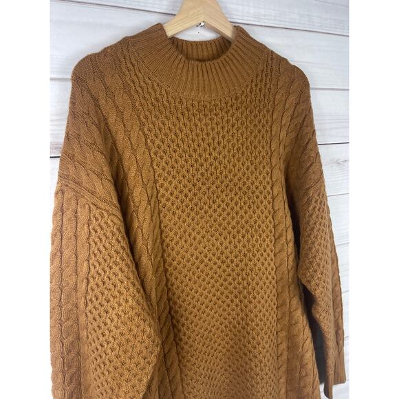 Sandra Darren Sweater Dress Women XL Brown Acrylic Textured Cable Knit Crew Neck - Picture 2 of 8